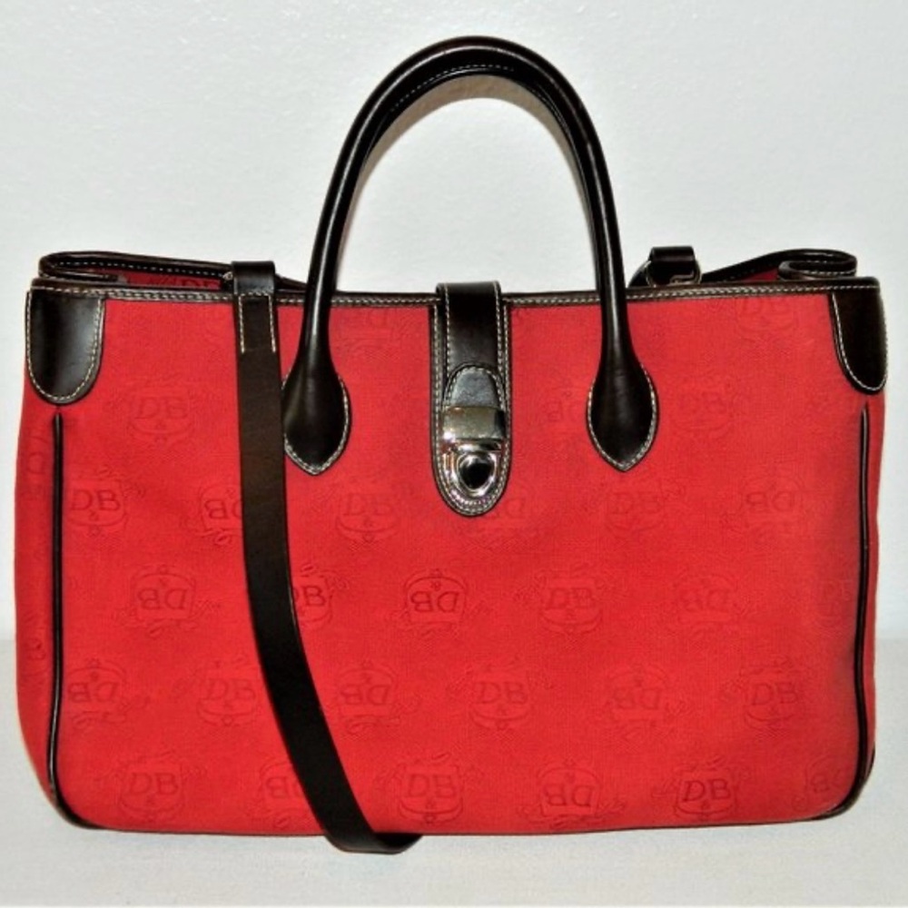 Dooney & Bourke Red Signature Satchel with Dark Brown Leather Trim